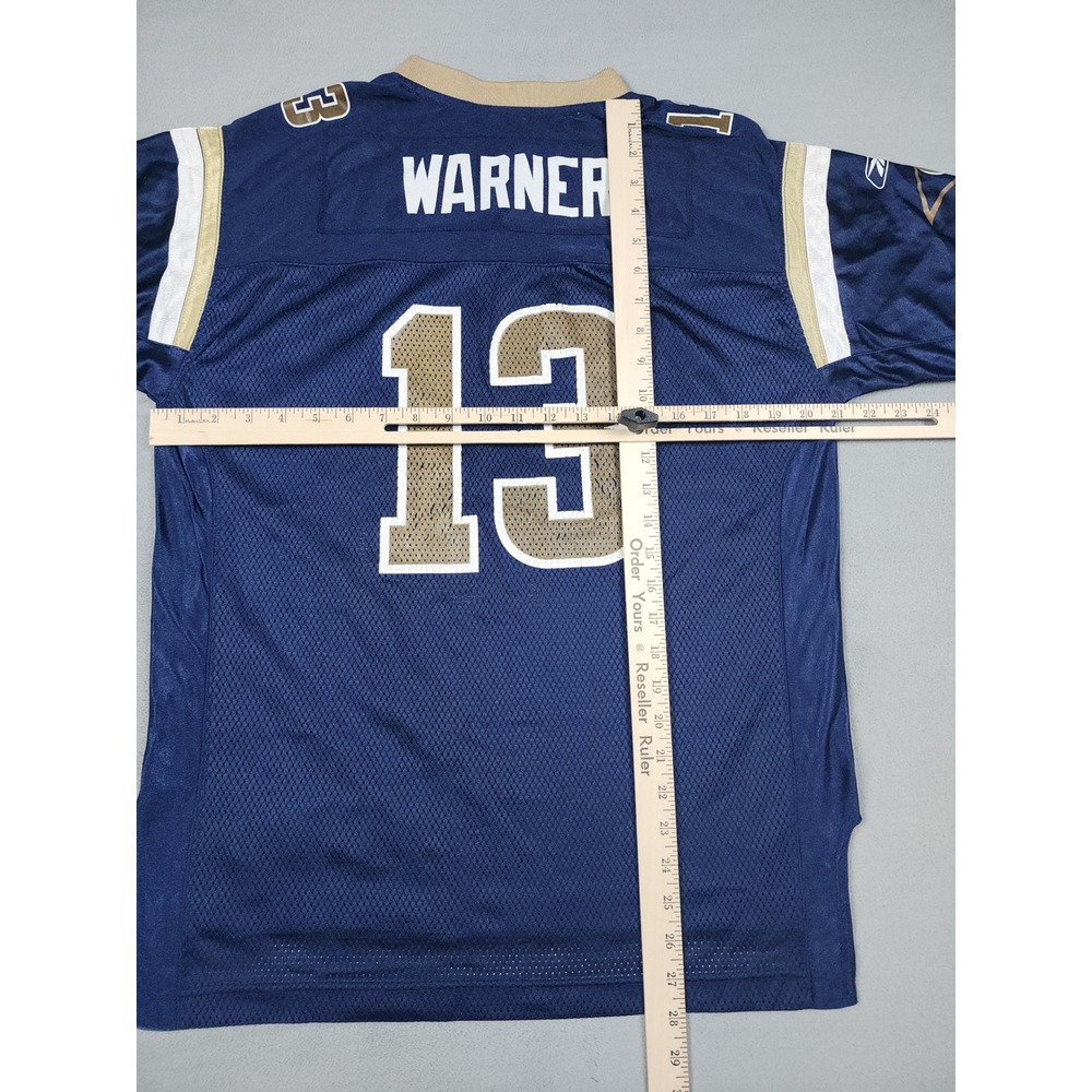 Vintage Reebok St Louis Rams Kurt Warner 13 Jersey Youth XL 18-20 NFL Y2K Navy - Picture 9 of 12